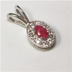 Silver Ruby(0.6ct) Cubic Zirconia Pendant, Suggested Retail Value $80