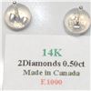 Image 3 : 14K White Gold Diamond(0.5ct) Clolor(I-K),Clarity(I-1 To I-3) Earrings (~weight 0.6g), Made in Canad