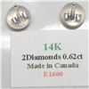 Image 4 : 14K White Gold Diamond(0.62ct) Clarity(Si-1 To Si-2),Color(G-H) Earrings (~weight 0.63g), Made in Ca