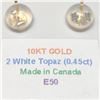 Image 2 : 10K Yellow Gold White Topaz(0.45ct) Earrings, Made in Canada, Suggested Retail Value $120