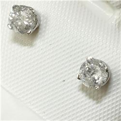 14K White Gold Diamond(0.45ct) Brilliant Cut, I-2 To I-3 Clarity Earrings (~weight 0.5g), Made in Ca