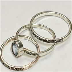 Silver Blue Topaz Marcasite 3 Rings Set, Suggested Retail Value $160