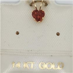 14K Yellow Gold Garnet Heart Shaped Pendant, Made in Canada, Suggested Retail Value $60