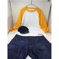 Mens Casual get up with Champion long sleeve Large shirt, G-Star Raw jeans size 30 slim and LED rim 