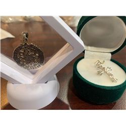 Sterling Silver Aegishjalmar Pendant with silver cross. lot of 2