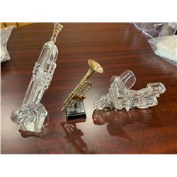 Lot of 3 - crystal trumpet and motorbike and brass trumpet