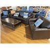 Image 1 : 3 PC DARK BROWN LEATHER SOFA SET INC. SOFA, LOVESEAT AND CHAIR, INCLUDES THROW CUSHIONS