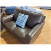 Image 2 : 3 PC DARK BROWN LEATHER SOFA SET INC. SOFA, LOVESEAT AND CHAIR, INCLUDES THROW CUSHIONS