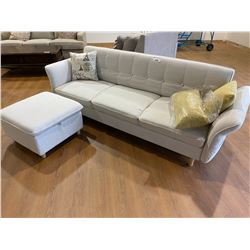 MODERN WHITE / OFF WHITE CLICK BACK SOFA WITH LIFT TOP STORAGE OTTOMAN