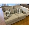 Image 1 : DARK BEIGE (MAYBE GREY) 2 SEAT LOVESEAT WITH THROW CUSHIONS