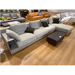 GREY SECTIONAL SOFA SET, 150" WIDE X 73" DEEP, INCLUDES THROW CUSHIONS