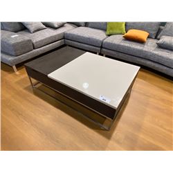 MODERN COFFEE TABLE WITH STORAGE AND FLIP UP DINNER TRAY, 48" X 33"