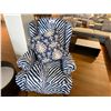 Image 2 : PAIR OF BLUE ZEBRA STRIPE WING BACK CHAIRS