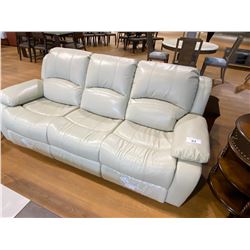 TAN LEATHER 3 PC SOFA SET WITH RECLINING SOFA, RECLINING LOVESEAT AND RECLINING CHAIR, 5 RECLINING