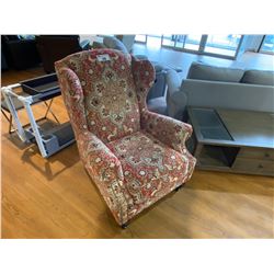 PAIR OF PATTERNED WING BACK PARLOR CHAIRS