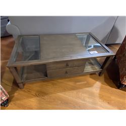 DARK WOOD WITH GLASS COFFEE TABLE, 50" X 28"