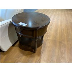 DARK WOOD ROUND PARLOR TABLE, 26" TALL