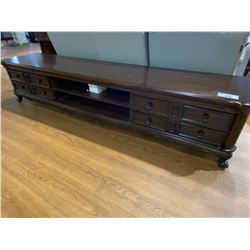 DARK WOOD ENTERTAINMENT STAND, 93" WIDE X 19" DEEP