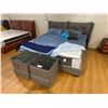 Image 1 : KING SIZE (75" WIDE) GREY LEATHER BED WITH 2 MATCHING NIGHT STANDS