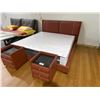 Image 1 : KING SIZE (75" WIDE) RED / BROWN LEATHER BED WITH 2 MATCHING NIGHT STANDS