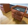 Image 2 : KING SIZE (75" WIDE) RED / BROWN LEATHER BED WITH 2 MATCHING NIGHT STANDS