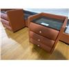 Image 2 : KING SIZE (75" WIDE) RED / BROWN LEATHER BED WITH 2 MATCHING NIGHT STANDS