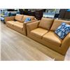 Image 1 : BURNT ORANGE LEATHER SOFA AND LOVE SEAT, LOVESEAT IS MISSING IT'S FEET