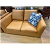 Image 2 : BURNT ORANGE LEATHER SOFA AND LOVE SEAT, LOVESEAT IS MISSING IT'S FEET