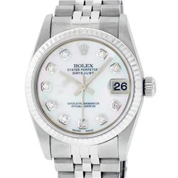 Rolex Womens Midsize Quickset 31mm MOP Diamond Stainless Steel Datejust Wriswatc