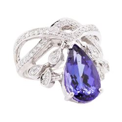 4.72 ctw Tanzanite and Diamond Ring - 14KT White Gold