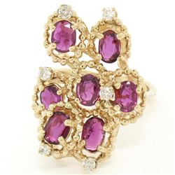 14kt Yellow Gold 2.14 ctw Ruby and Diamond Cluster Cocktail Ring