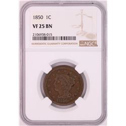 1850 Braided Hair Large Cent Coin NGC VF25BN