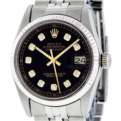 Rolex Men's Stainless Steel 36MM Black Diamond Datejust Watch