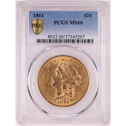 1861 $20 Liberty Head Double Eagle Gold Coin PCGS MS60