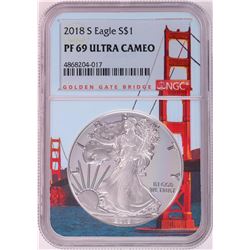2018-S $1 Proof American Silver Eagle Coin NGC PF69 Ultra Cameo Bridge Core