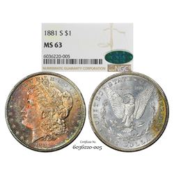 1881-S $1 Morgan Silver Dollar Coin NGC MS63 CAC Amazing Toning