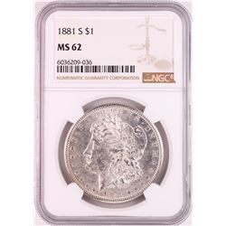 1881-S $1 Morgan Silver Dollar Coin NGC MS62 Great Toning