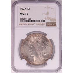 1922 $1 Peace Silver Dollar Coin NGC MS63