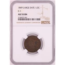 1849 Large Date C-1 Braided Hair Half Cent Coin NGC AU55BN