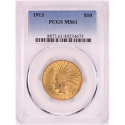 1913 $10 Indian Head Eagle Gold Coin PCGS MS61