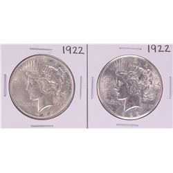 Lot of (2) 1922 $1 Peace Silver Dollar Coins