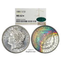 1881-S $1 Morgan Silver Dollar Coin NGC MS62* Star CAC Amazing Toning
