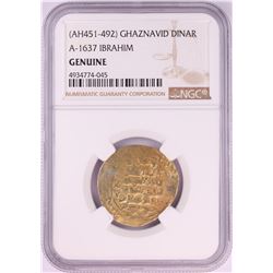 AH451-492 Ghaznavid Dinar A-1637 Ibrahim Gold Coin NGC Genuine