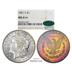 1881-S $1 Morgan Silver Dollar Coin NGC MS61* Star CAC Amazing Toning