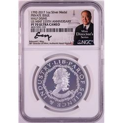 1792-2017 Half Disme 1 oz. Silver Medal NGC PF70 W/Edmund C. Moy Signature