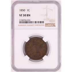 1850 Braided Hair Large Cent Coin NGC VF30BN