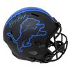 Image 1 : BARRY SANDERS SIGNED DETROIT LIONS ECLIPSE BLACK MATTE RIDDELL SPEED FULL SIZE REPLICA HELMET