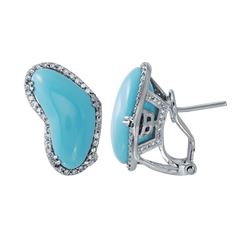 Natural 8.84 CTW Turquoise & Diamond Earrings 14K White Gold - REF-73H8W