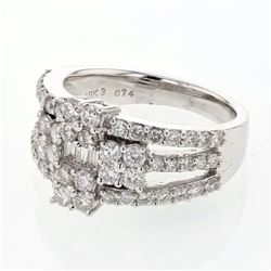 Natural 1.53 CTW Diamond & Baguette Ring 18K White Gold - REF-213M3F