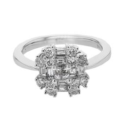 Natural 0.85 CTW Baguette & Diamond Ring 18K White Gold - REF-122Y4N